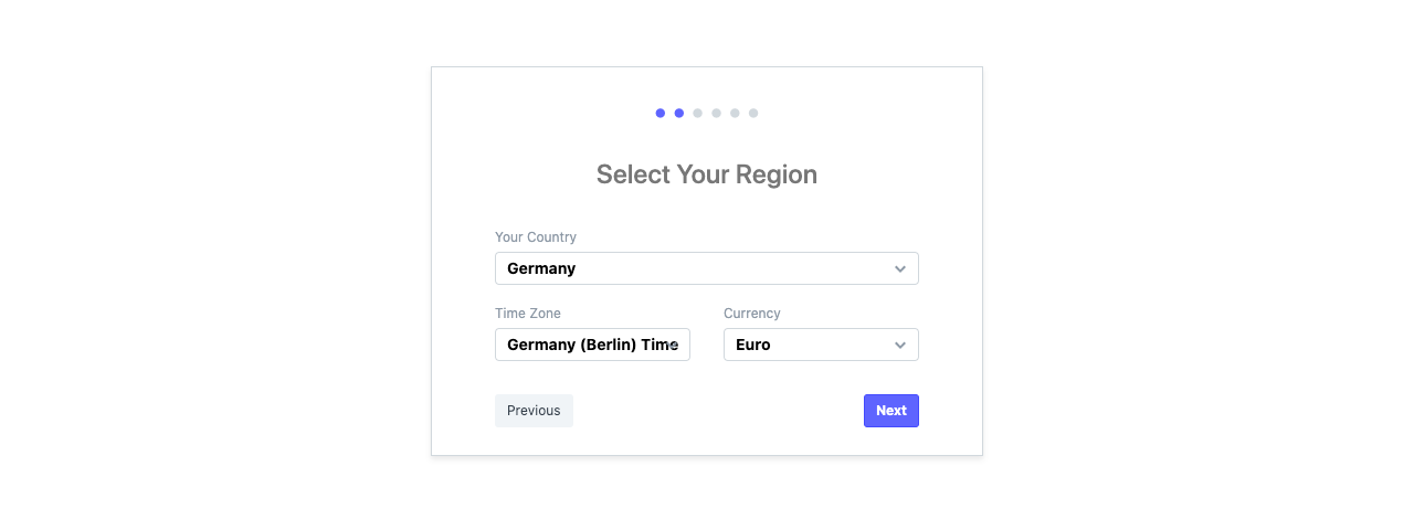 ERPNext Setup Wizard Land, Zeitzone und Währung